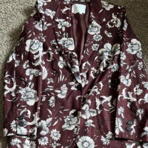 By Anthropologie Printed Linen Blazer
